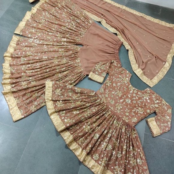 beautiful georgette shrara set with all over heavy sequence work and dupatta - Picture 2 of 5